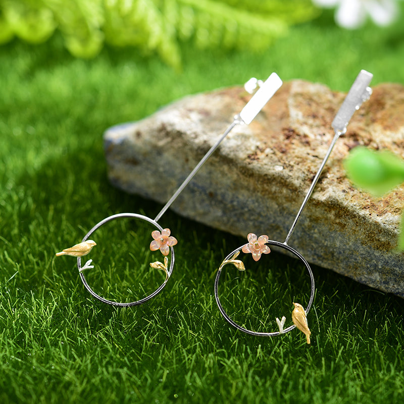 Bird and Flower Earrings