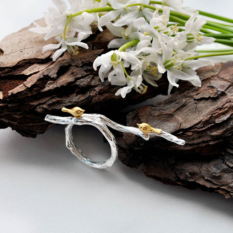 Bird on Branch Adjustable Ring