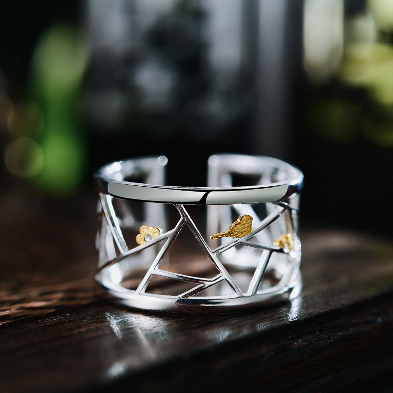 Paper Cut Bird Adjustable Ring