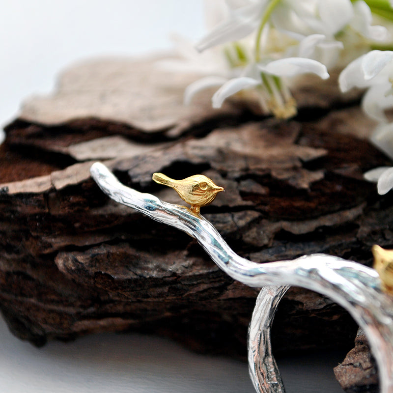 Bird on Branch Adjustable Ring