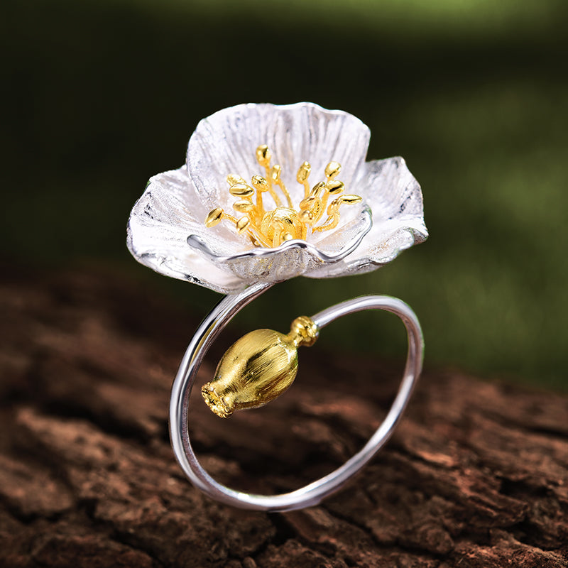 Blooming Poppies Flower Adjustable Ring
