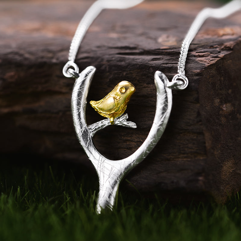 Bird on Wishbone Necklace