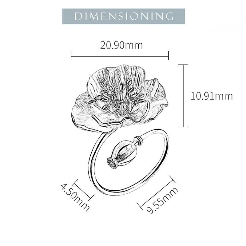 Blooming Poppies Flower Adjustable Ring