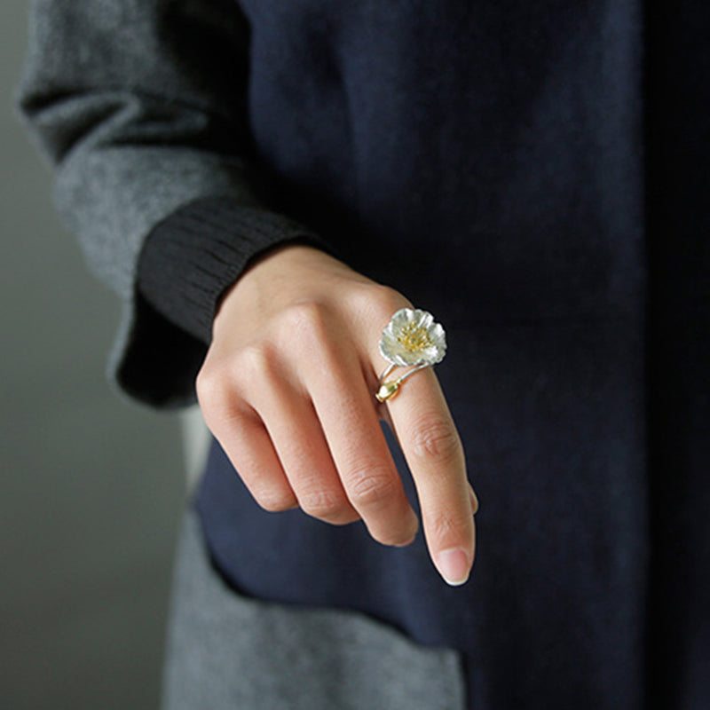 Blooming Poppies Flower Adjustable Ring