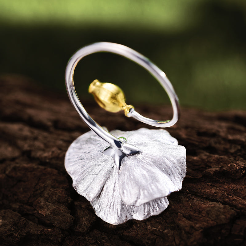 Blooming Poppies Flower Adjustable Ring