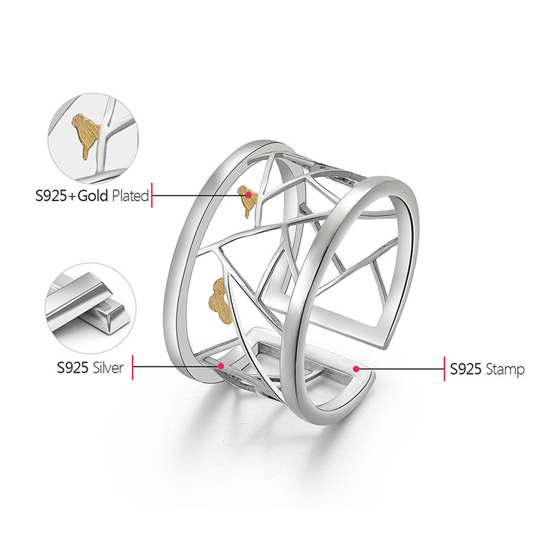 Paper Cut Bird Adjustable Ring