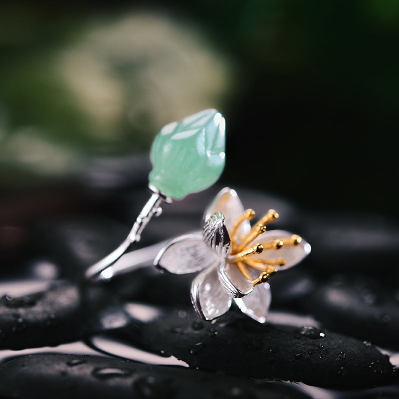Lotus Whispers with Green Aventurine Adjustable Ring