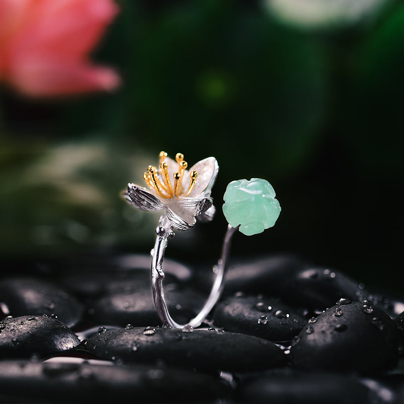 Lotus Whispers with Green Aventurine Adjustable Ring