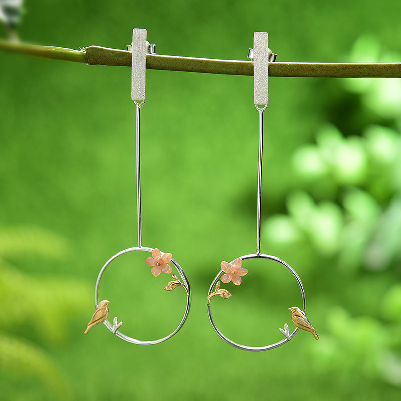 Bird and Flower Earrings