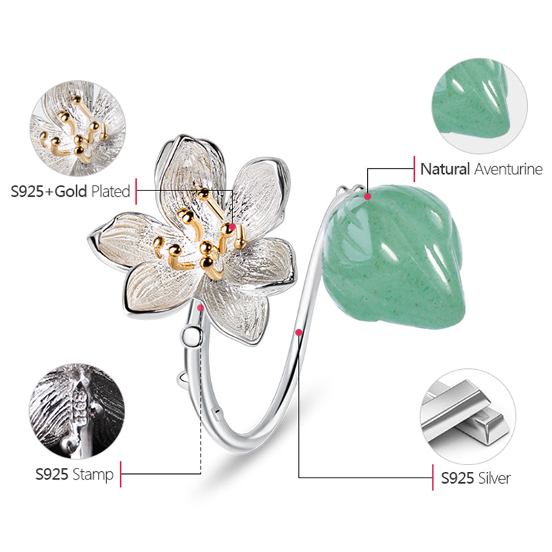 Lotus Whispers with Green Aventurine Adjustable Ring
