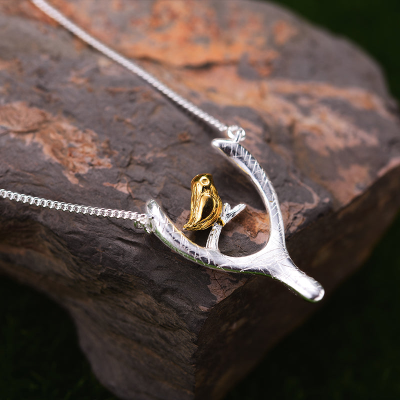 Bird on Wishbone Necklace