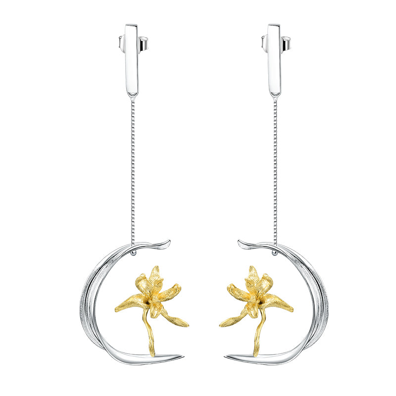 Iris Flower and Leaf Earrings