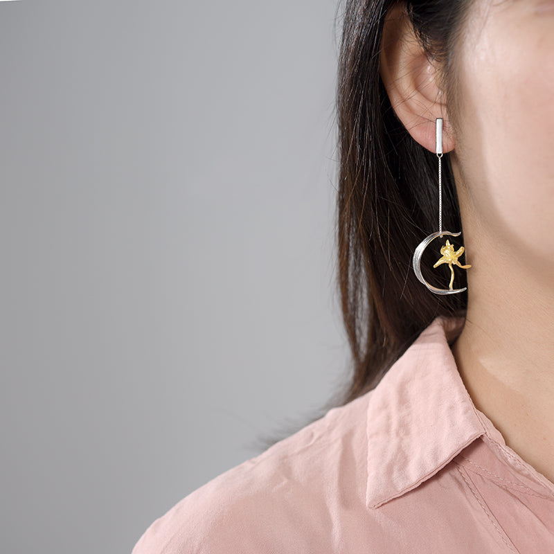 Iris Flower and Leaf Earrings