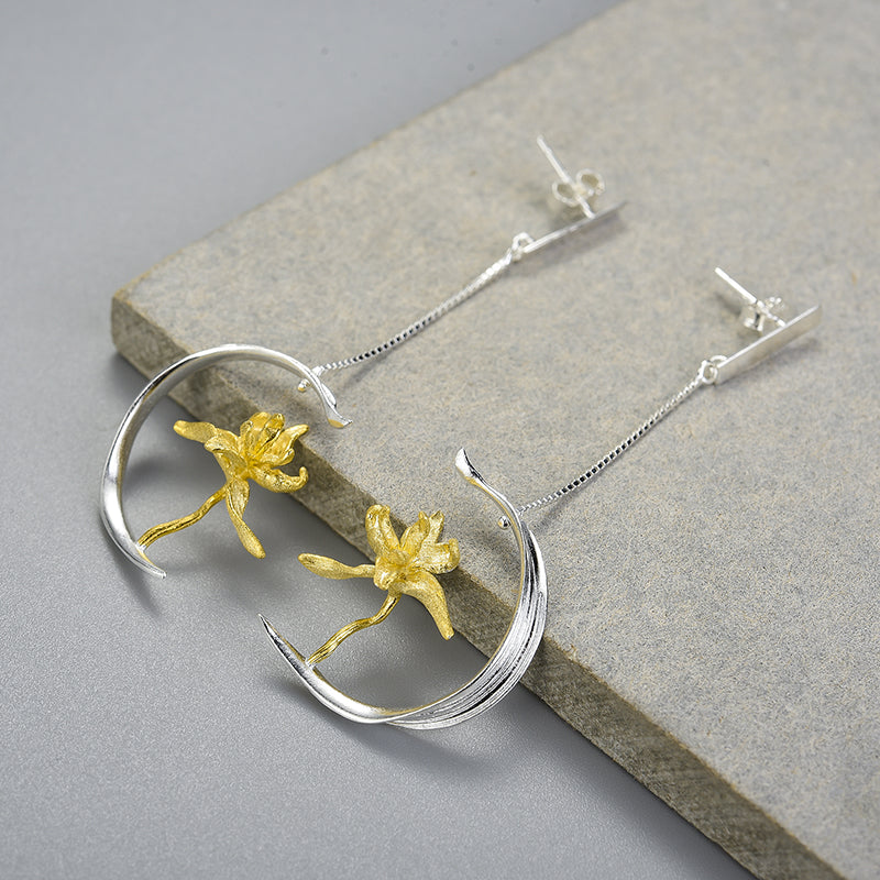 Iris Flower and Leaf Earrings