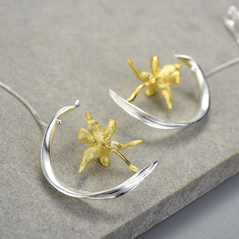 Iris Flower and Leaf Earrings