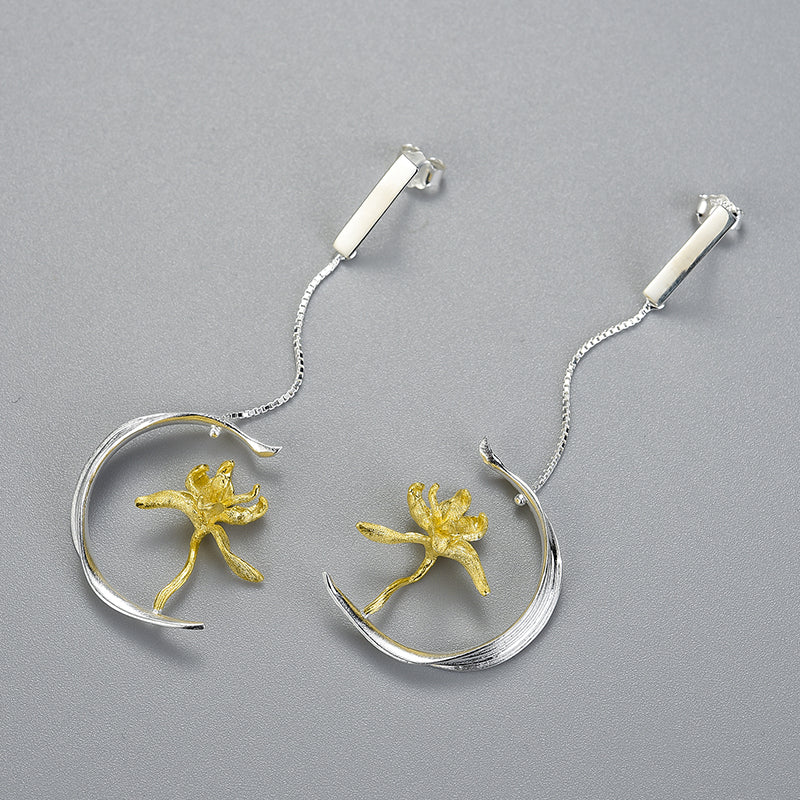 Iris Flower and Leaf Earrings
