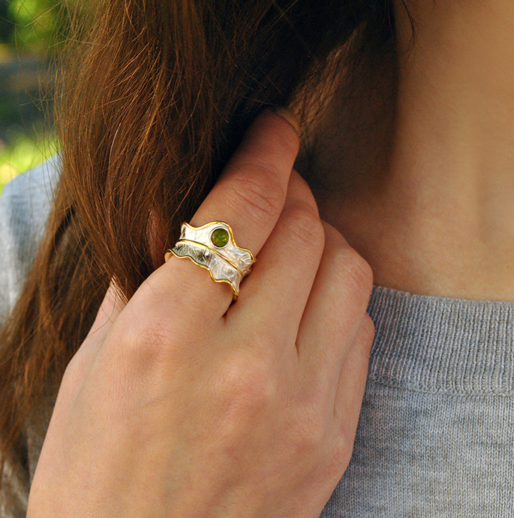 Peony Leaf Adjustable Ring