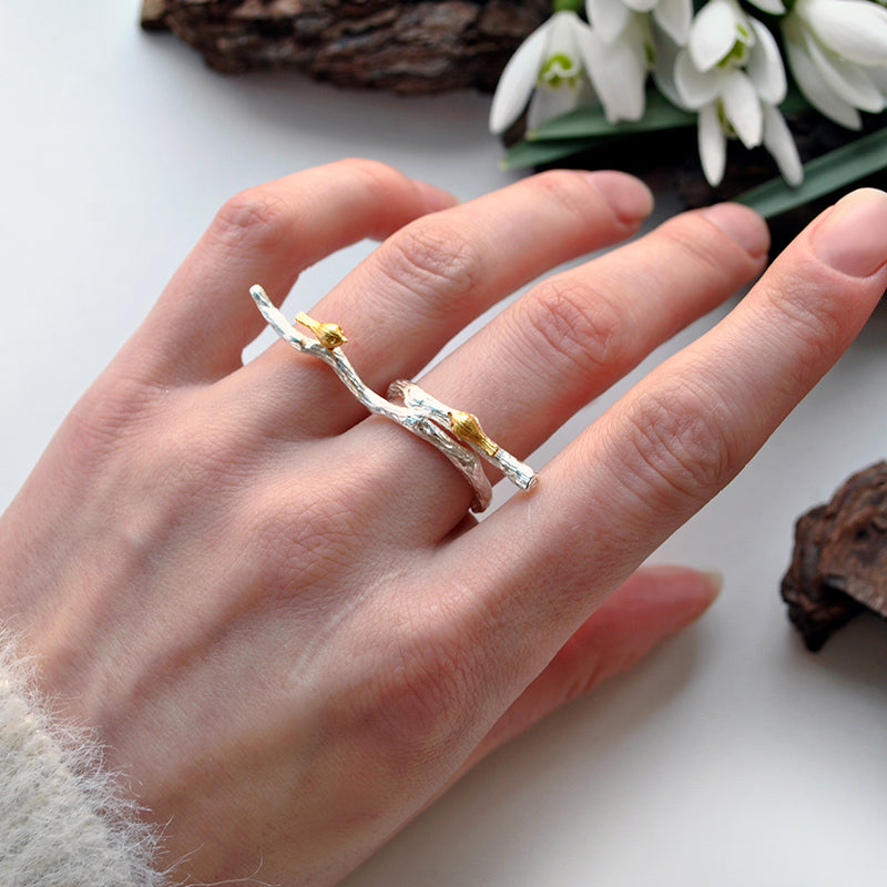 Bird on Branch Adjustable Ring