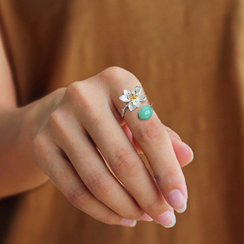 Lotus Whispers with Green Aventurine Adjustable Ring