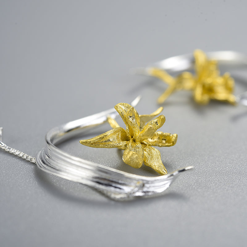 Iris Flower and Leaf Earrings