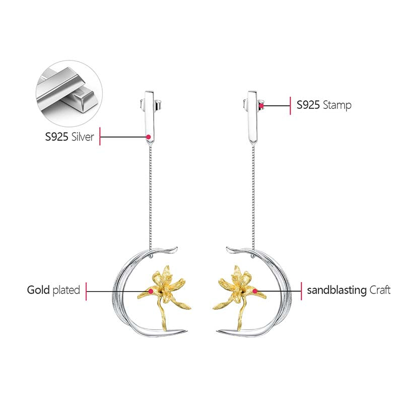 Iris Flower and Leaf Earrings