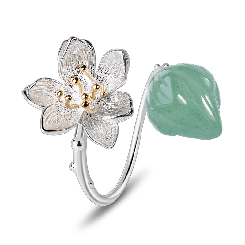 Lotus Whispers with Green Aventurine Adjustable Ring
